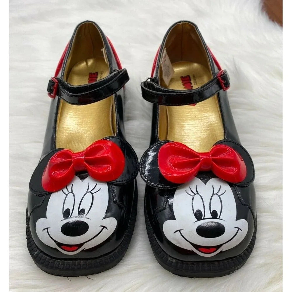 Vintage Disney Shoes Girls Sz 2-3 Minne Mouse Mary Jane Black Bow Buckle